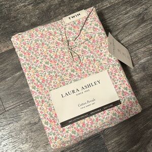 Laura Ashley Twin Floral Cotton Percale Bedding Sheet Set  white pink green new